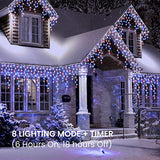 Toodour Red White Blue Christmas Icicle Lights, 29.5ft 360 LED Icicle Lights, 8 Modes, 60 Drops, Window Curtain Led Christmas Light, Icicle Twinkle Light for Eaves, Party, Wedding, Xmas Decorations