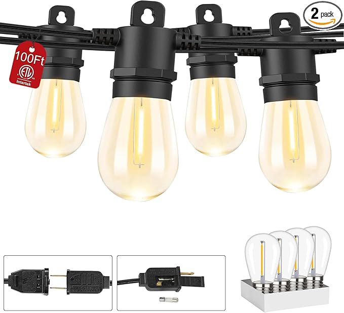 100FT Patio String Lights Outdoor Waterproof IP65, Line Voltage 110V Bistro Lights with Shatterproof Edison Vintage | Lumora