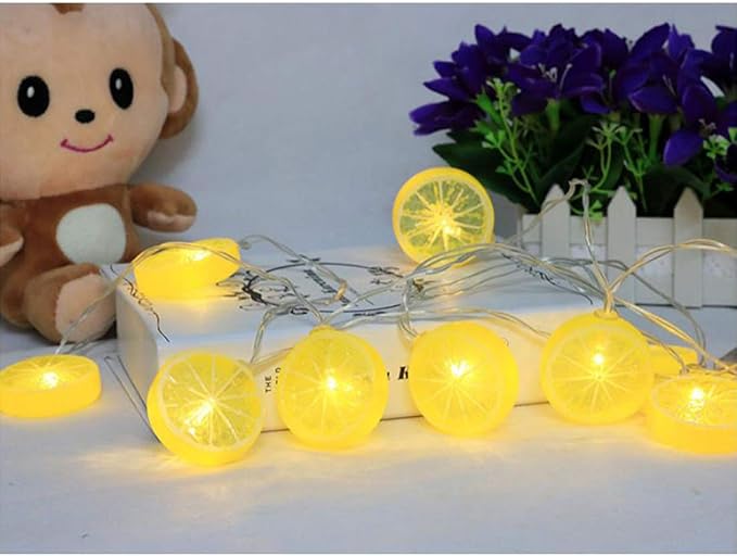 Fruit String Lights Battery Powered Indoor Outdoor Lighting Lamp Strawberry/Grape/Watermelon/Lemon/Banana for Wedding Home Birthday Garden Yard Patio Party Decorations (Lemon)
