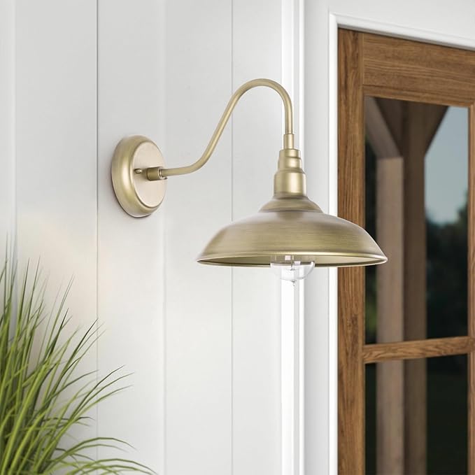 10 Inch Gooseneck Barn Light for Farmhouse, Brass Exterior Barn Style Light Fixture with Wall Mount, Outside Goose | Lumora