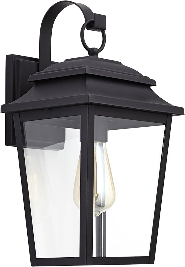 John Timberland Bellis Verde Outdoor Wall Light Sconce Fixture Texturized Black Steel 15 1/4" Clear Glass Lantern | Lumora