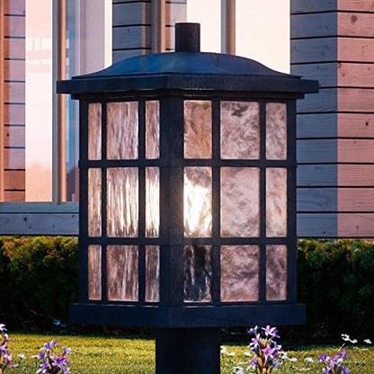 Urban Ambiance Luxury Craftsman Outdoor Post Light, Medium Size: 16.5" H x 9.5" W, with Tudor Style Elements, Highly-Detailed Design, High-End Black Silk Finish and Water Glass, UQL1246