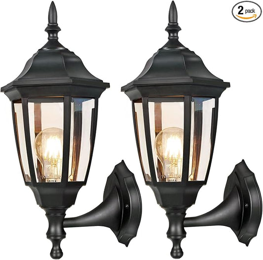 FUDESY Outdoor Wall Porch Lights, Exterior Waterproof Wall Sconce Light Fixture, Black Plastic Wall Lantern Wall Mount Lighting for Front Door, Garage, Patio, FDS341B2 (Bulb Included)