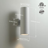 mirrea 18" Modern Outdoor Porch Light Patio Light in 2 Lights with Aluminum Cylinder and Tempered Glass Cover | Lumora