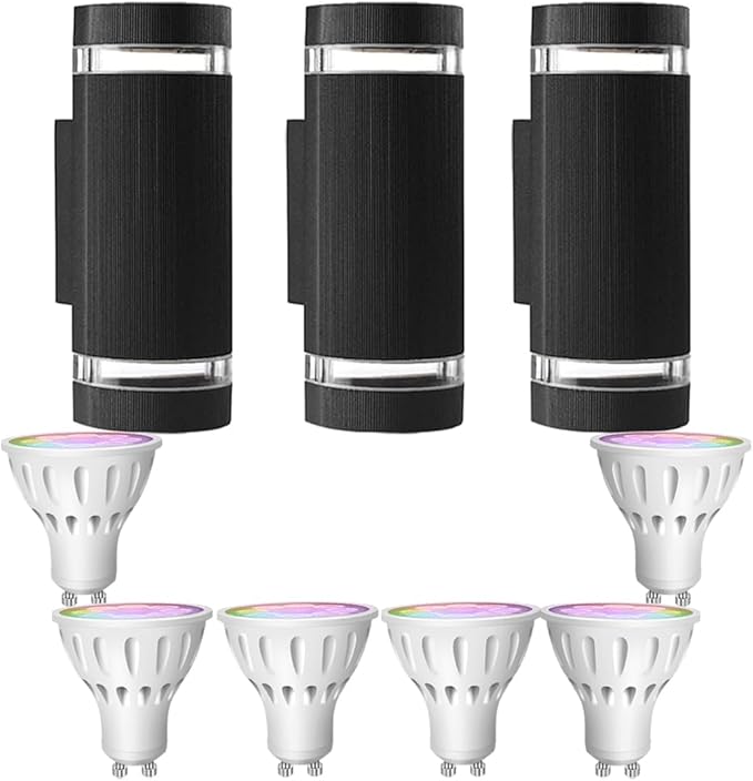 Remote Control RGB Color Changing Wall Lighting Up and Down Outdoor Wall Lights, White Temperature 2700k- 6500k Exterior Lights Fixtures Wall Mount - ETL Listed (3 Pack)