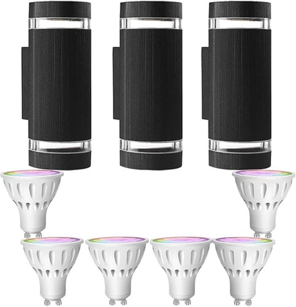 Remote Control RGB Color Changing Wall Lighting Up and Down Outdoor Wall Lights, White Temperature 2700k- 6500k Exterior Lights Fixtures Wall Mount - ETL Listed (3 Pack)