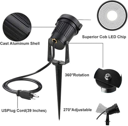 Pack of 2, Outdoor LED Landscape Lights Waterproof Spotlight with Spike Stand and Plug for Driveway, Outdoor Lawn Lighting, Flood Garden, Yard (6W Plug RGB)
