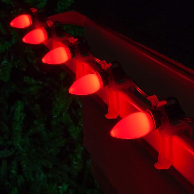 Wintergreen Lighting Opticore LED Smooth/Opaque Red Commercial C7 Christmas Lights Vintage Style, Commercial String Christmas Lights Heavy Duty, Green Wire (25 Lights, 25 ft, Red)