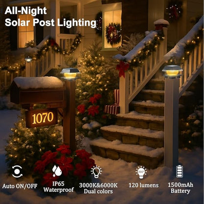 Solar Post Cap Light Outdoor, IP65 Waterproof Black Deck Post Lights for 4x4 Wood/Vinyl, Fence Posts Solar Lights with 2 Color Modes Decorate Backyard Garden Railing Mailbox Posts, 4 Pack