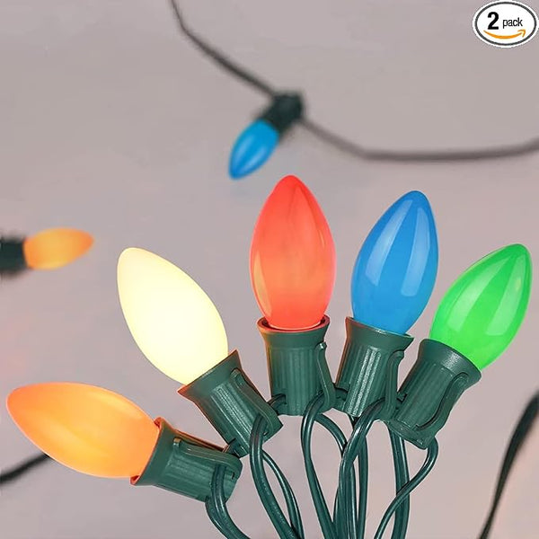 C9 Multicolor Christmas Lights Outdoor, 25Ft Vintage Christmas String Lights with 26 Colorful Ceramic Bulbs | Lumora