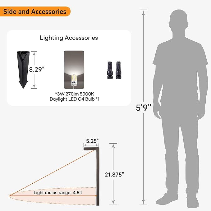 Gardenreet Brass Outdoor Garden Lights, Low Voltage Wired Landscape Path Lights, 12V Electric Waterproof Bronze L Shape Pathway Lights for Walkway Sideway Patio with 3W 270LM 5000K G4 Bulb 10 Pack