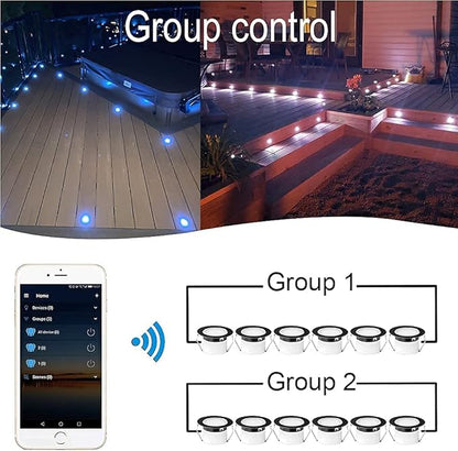 Sumaote LED Deck Lights Kit, 6 pcs 1.22 Inch WiFi Smart Phone Control Recessed RGBW Deck Lighting Outdoor Waterproof Low Voltage Landscape Lighting for Floor Stairs Steps Path Patio Decor, Black