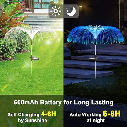 4 Pack Outdoor Solar Lights, Solar Garden Lights Bigger Firework Fairy Lights, Waterproof Outdoor Lights - Bigger Solar Panel for Garden Patio Yard Pathway (Fireworks Light-Blue)