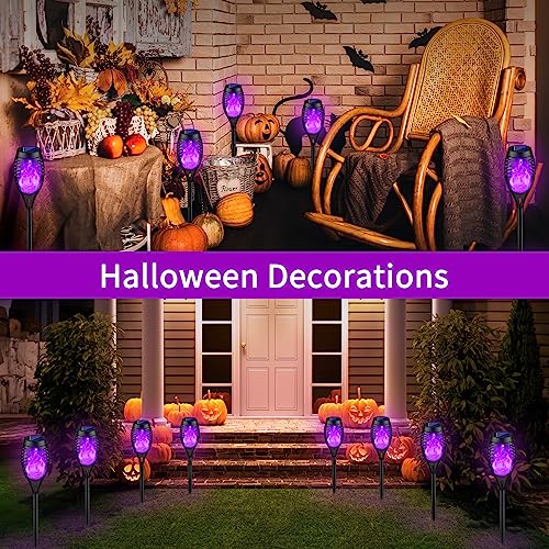 8P Purple Flickering Flame Halloween Solar Lights for Halloween Decorations
