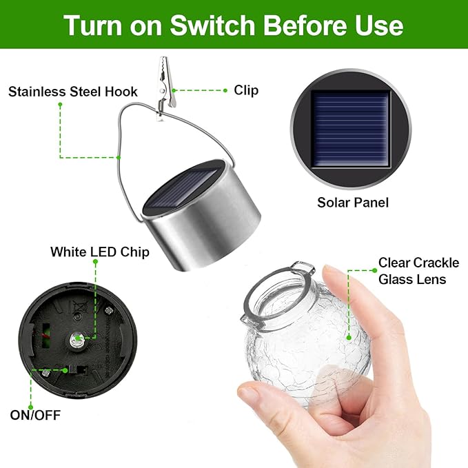 12 Pack Hanging Solar Lights Outdoor Decorative, Waterproof Solar Globe Lantern with Handle and Clip, Solar Powered | Lumora