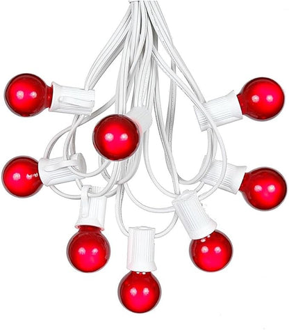 25 Foot G30 Outdoor Patio String Lights With 25 Red Globe Bulbs - Indoor/Outdoor Market Bistro Cafe Hanging Lights - C7/E12 Base - White Wire