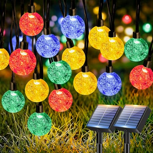 btfarm 2 Pack Solar String Lights Outdoor, Total 98FT 100 LED Crystal Globe