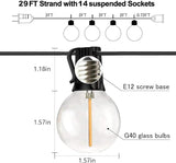 Banord 29FT Globe Outdoor String Lights, Shatterproof Patio Lights with 15 Dimmable Plastic Bulbs, Waterproof | Lumora
