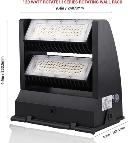 RuggedGrade 120W - Rotate IV Series LED Wall Pack - 17,100 Lumens - 4000K Natural White - Outdoor LED Wall Light - Brown - DLC 5.1 Premium