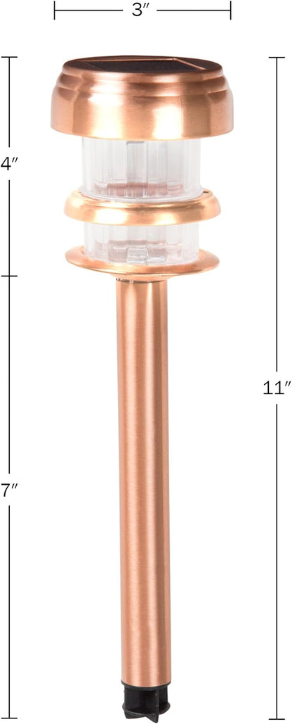 Outdoor Solar Lights - 4-Pack Stainless-Steel LED Lights for Gardens, Pathways, and Patios - Weather-Resistant Stake Lighting by Pure Garden (Copper)