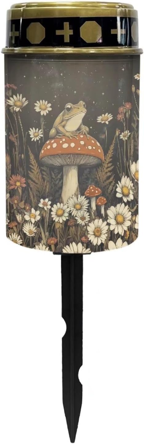 Mushroom Frog Cemetery Cross Solar Lights Solar Light Outdoor for Cemetery, LED Waterproof Solar Lights for Garden, Balcony, Yard, Memorial Gifts