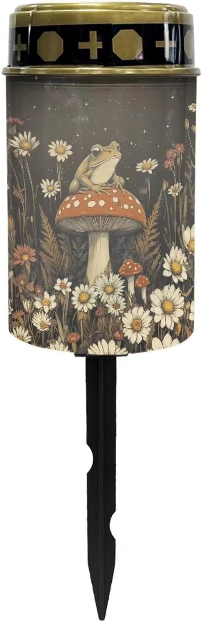 Mushroom Frog Cemetery Cross Solar Lights Solar Light Outdoor for Cemetery, LED Waterproof Solar Lights for Garden, Balcony, Yard, Memorial Gifts