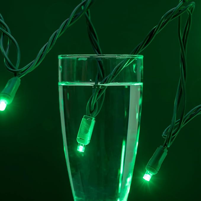 YULETIME Green One-Piece Wide Angle Christmas Lights 140 Count 48 Feet, 2 Sets 70 LED 24 ft High Waterproof 5mm UL Certified String Light (Green)