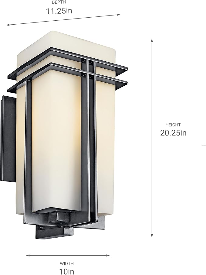 Kichler Tremillo 20.25" Outdoor Wall Sconce Light in Black, Exterior 1-Light Fixture with Satin Etched Cased Opal | Lumora