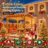 KNONEW 100FT 300LED Outdoor Fairy Lights Plug in Warm White Christmas Decor