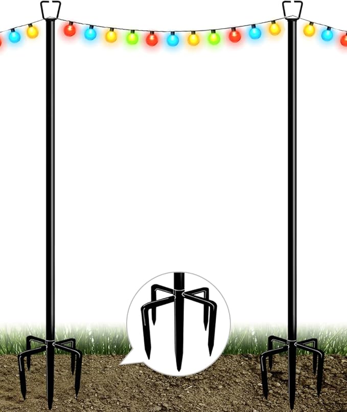 Queension 10FT Plug Floor String Light Poles for Outdoor String Lights for Garden, Backyard, Patio Lighting Stand for Parties, Bistro & Weddings, 2 Pack