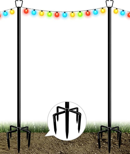 Queension 10FT Plug Floor String Light Poles for Outdoor String Lights for Garden, Backyard, Patio Lighting Stand for Parties, Bistro & Weddings, 2 Pack