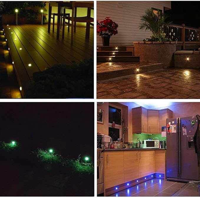 Low Voltage LED Deck Light Kit Multi-Color RGB Waterproof Recessed Wood Decking Stairs Garden Yard Patio Decor Lamp Black Border Outdoor LED Landscape Lighting (20pcs)