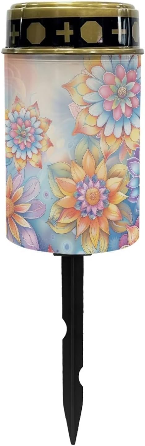 Mandala Flower Solar Garden Stake Lights Bright Solar Pathway Lights Landscape Lighting Decorative Memorial Lights Grave Markers for Cemetery Sympathy Remembrance Memorial Gift