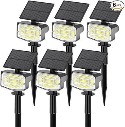 Large Solar Spot Lights Outdoor 6 Pack, 1000 Lumens High Brightness, IP67 Waterproof Solar Spotlight with 92 LEDs, Dusk to Dawn Solar Landscape Lights for Yard, Garden, Plants (Cool White)