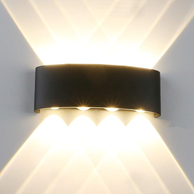Yosoan Modern LED IP65 Waterproof Exterior Wall Lamp with Backing Plate, 8W 86V-265V Warm White 3000K Aluminum Indoor Outdoor Surface Mount Rainsafe Matte Black Up Down Porch Staircase Hallway Garage