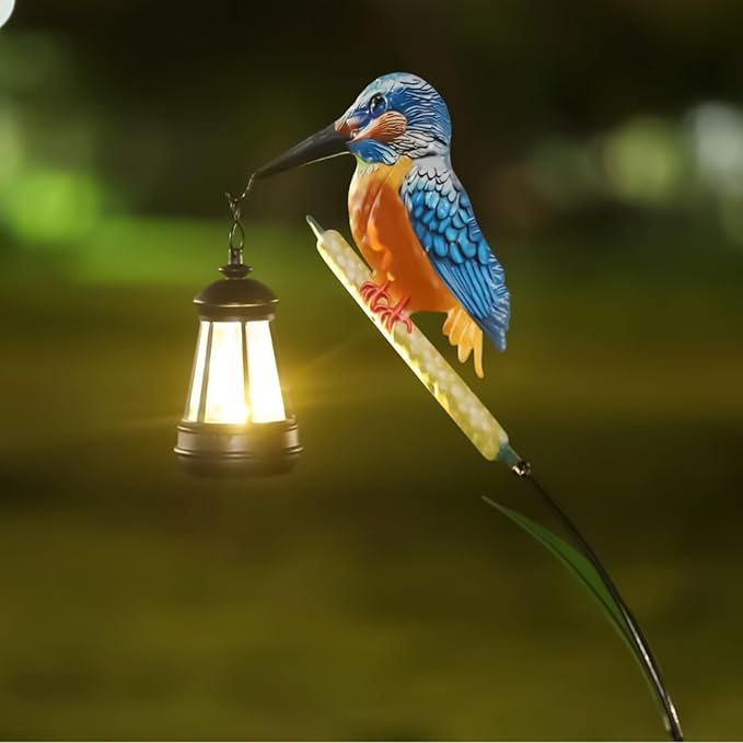 Solar Statues Outdoor Waterproof - Kingfisher Solar Light Figurine,Waterproof Walkway Lantern | for Garden Yard Patio Backyard Porch Lawn Walkway Courtyard Outdoor Landscaping