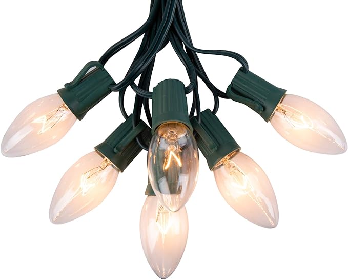 Brightown 100 Feet C9 Bulb String Lights Outdoor Clear Christmas Lights Green Wire for Outdoor Patio Room Party | Lumora