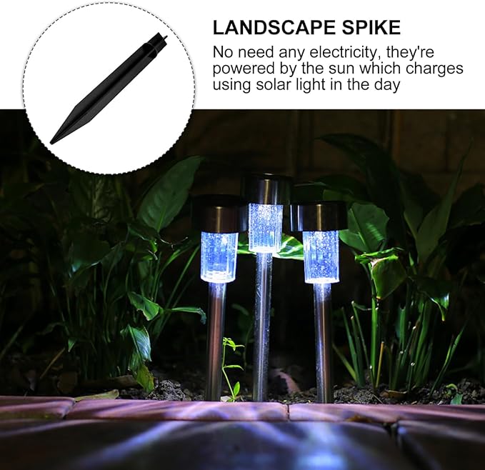 Veemoon 5pcs Solar Power Lawn Lamp Ground Plugs Landscape Spike Lights Black Plastic Garden Stakes for Walkways Driveways Outdoor Decoration