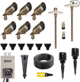 12V Brass LED Landscape Lighting Kit (6 Outdoor Spotlights, 2 Path Lights) with 100W Low Voltage Transformer for | Lumora
