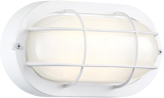 GRUENLICH 8.5'' Oval Outdoor Wall Lights, Dimmable LED Bulkhead Light, Sauna & Exterior Lighting, ETL Rated, 6W 600 Lumen, 3000K Warm White, White Cast Aluminum, Wall/Ceiling Mount, 1-Pack