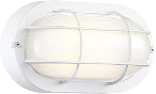 GRUENLICH 8.5'' Oval Outdoor Wall Lights, Dimmable LED Bulkhead Light, Sauna & Exterior Lighting, ETL Rated, 6W 600 Lumen, 3000K Warm White, White Cast Aluminum, Wall/Ceiling Mount, 1-Pack