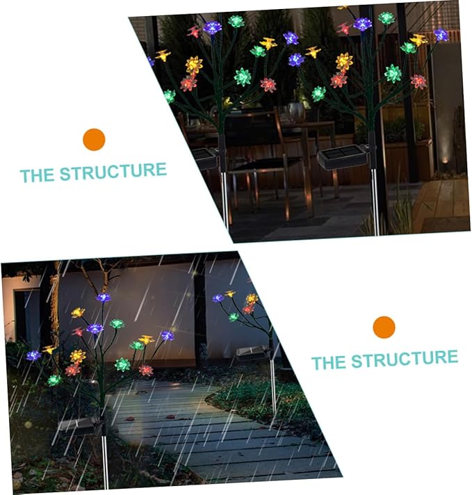 balacoo 2pcs Lotus Tree Branches Lights Solar Pathway Garden Decor High Brightness Rainproof Energy Saving