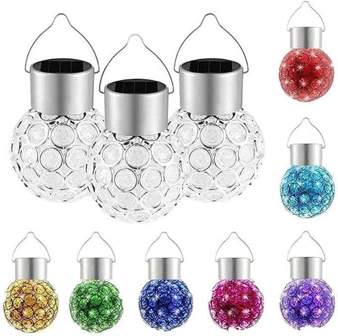 Solar Lights Garden Decorative Hanging Light Auto Color Changing LED Outdoor Balls Stake Lamps Party String Light Globe Ornaments Landscape Lighting for Patio Yard Window(3pack)