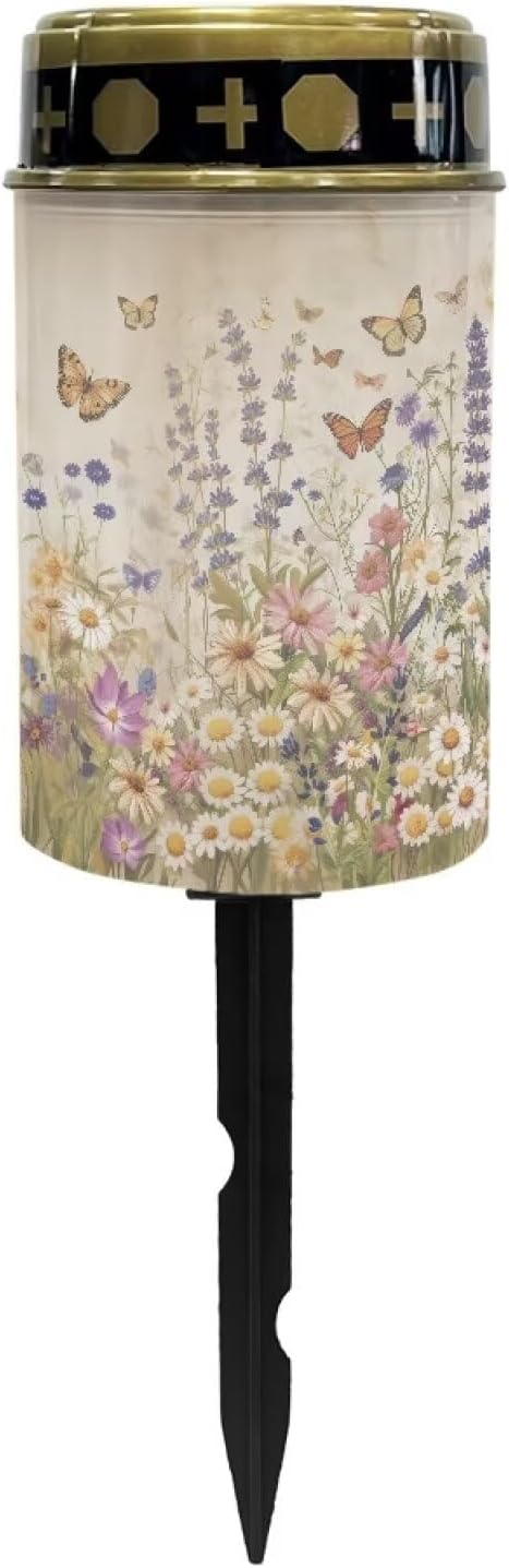 Butterfly Cemetery Solar Lights Floral Cemetery Solar Lights for Grandma Solar Lights Outdoor Waterproof Decorative Bright Light for Garden, Lawn,Patio,Yard Decoration