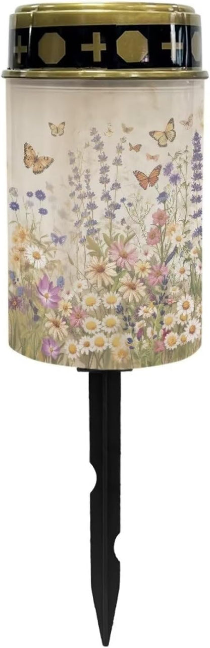 Butterfly Cemetery Solar Lights Floral Cemetery Solar Lights for Grandma Solar Lights Outdoor Waterproof Decorative Bright Light for Garden, Lawn,Patio,Yard Decoration