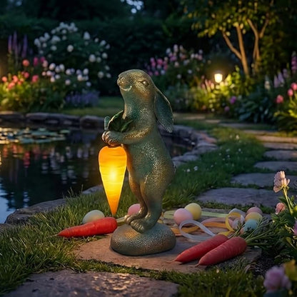 PETAFLOP Solar Garden Rabbit Statue Decor, Easter Bunny Figurine for Patio Yard Balcony Outdoor Home, Birthday Housewarming Gifts for Mom Grandma