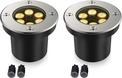 JESLED Outdoor Landscape Lights, 6W LED In Ground Well Lights, 12V 24V 3000K Warm White, IP67 Waterproof Low Voltage Landscaping Spotlight for Driveway Deck Step Yard Fence Garden Pathway (2 Pack)