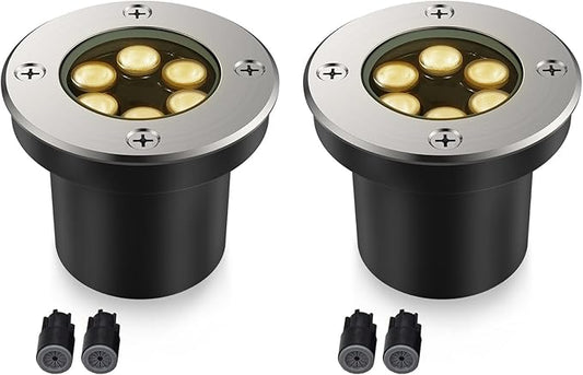 JESLED Outdoor Landscape Lights, 6W LED In Ground Well Lights, 12V 24V 3000K Warm White, IP67 Waterproof Low Voltage Landscaping Spotlight for Driveway Deck Step Yard Fence Garden Pathway (2 Pack)
