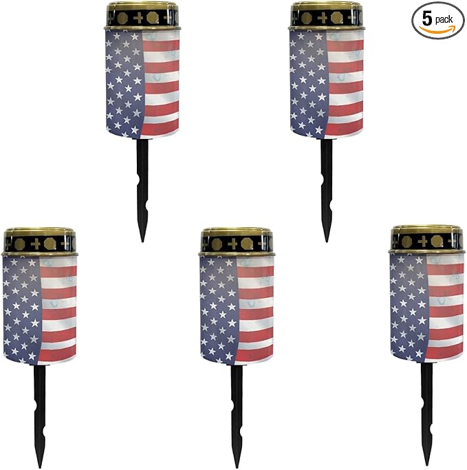 US Flag Solar Stake Lights Outdoor Solar Garden Pathway Lights for Yard Patio Flameless Warm White Walkway Lights Landscape Decorativer Lighting for Driveway Path,Pretty Soptlights