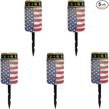 US Flag Solar Stake Lights Outdoor Solar Garden Pathway Lights for Yard Patio Flameless Warm White Walkway Lights Landscape Decorativer Lighting for Driveway Path,Pretty Soptlights